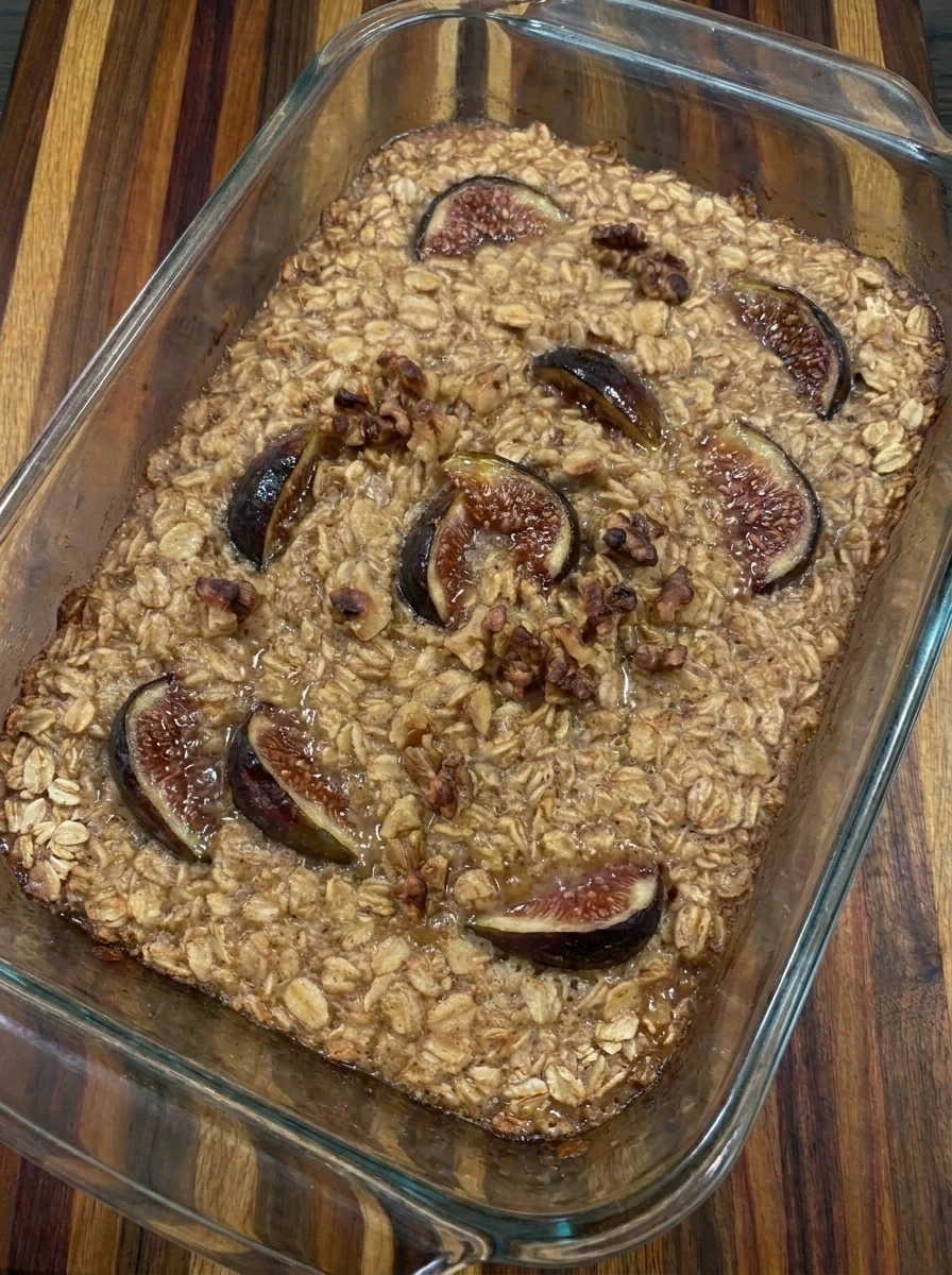 Baked Fig Oatmeal Bake with golden edges