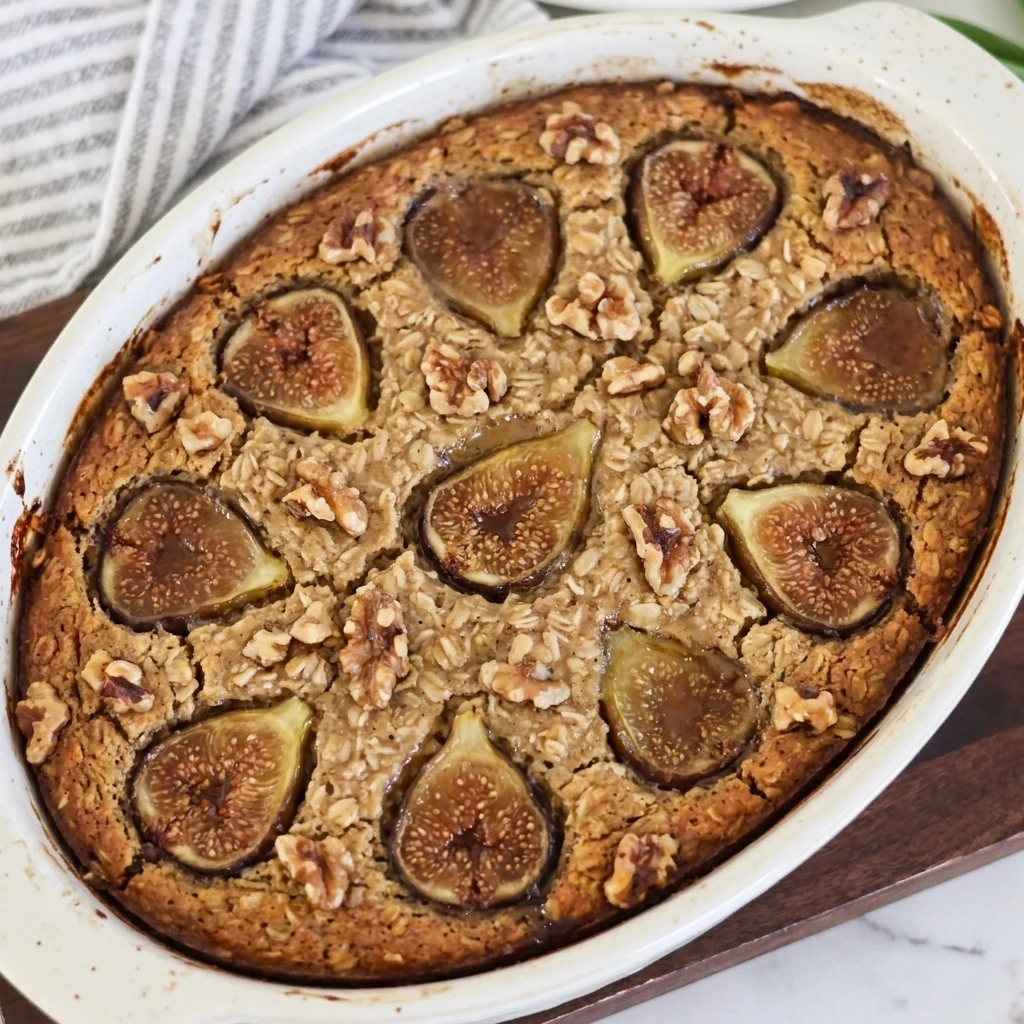 Homemade Fig Oatmeal Bake with fresh figs and walnuts