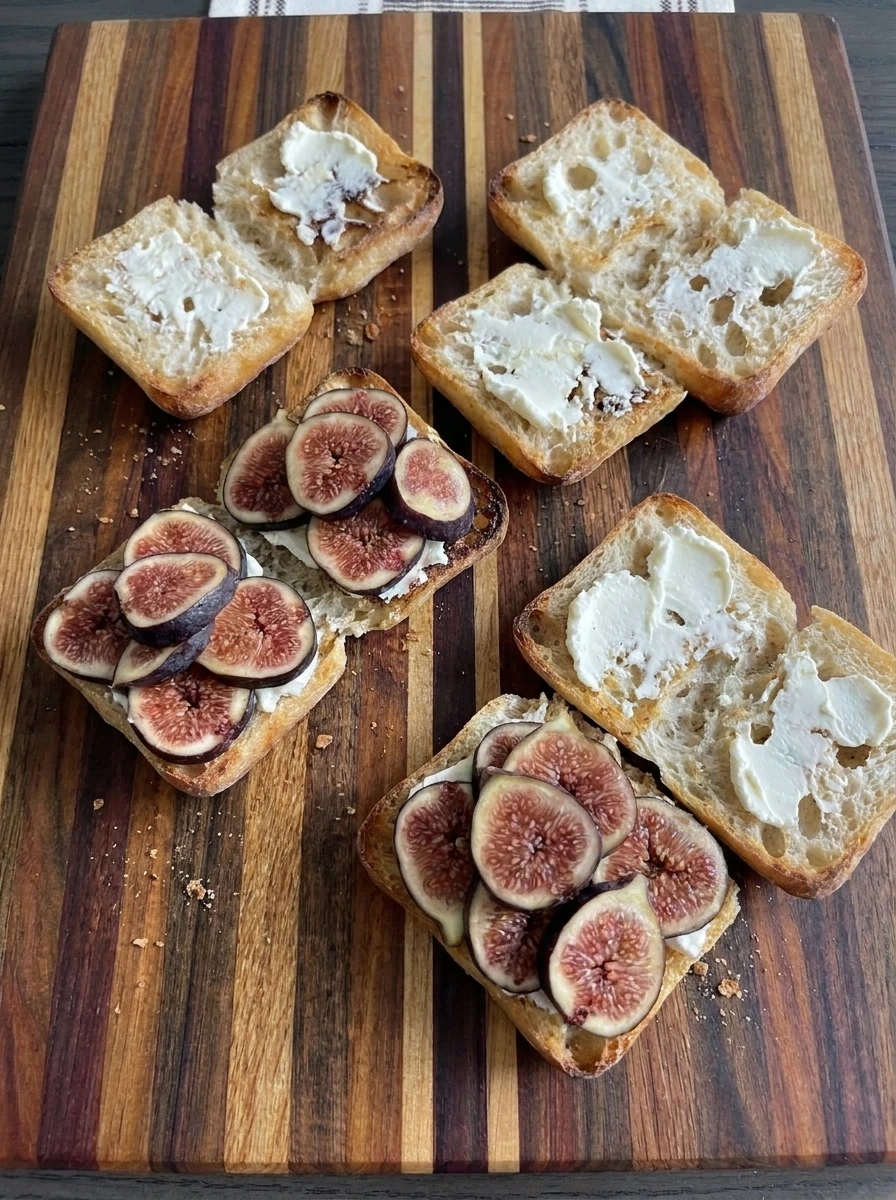 Goat cheese and fresh figs layered on toasted ciabatta