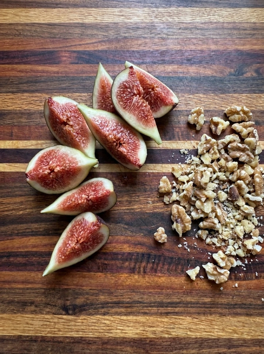 Sliced figs and chopped walnuts for Fig Walnut Flatbread