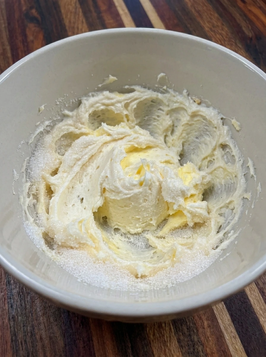 Pale creamed butter and sugar for Funfetti Snack Cake Bites