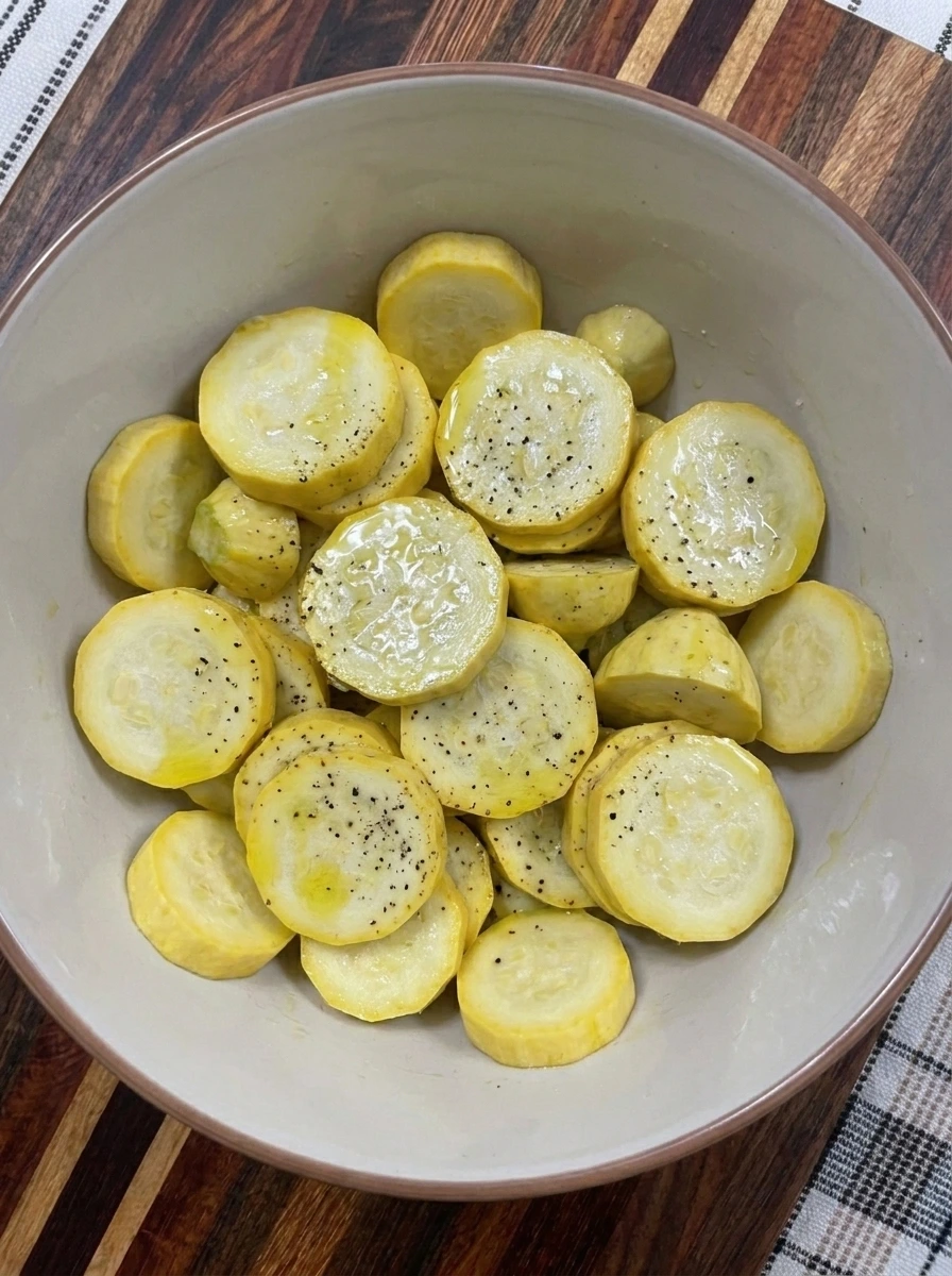 Patty pan squash rounds coated with olive oil salt and pepper