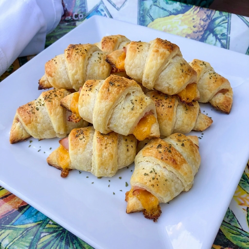 Golden Ham and Cheese Crescent Bites with melted cheddar