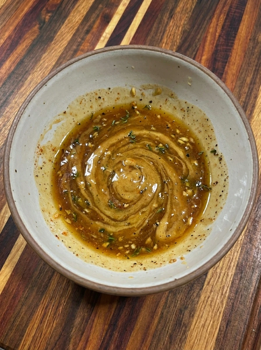Maple Dijon glaze mixed with garlic thyme and paprika