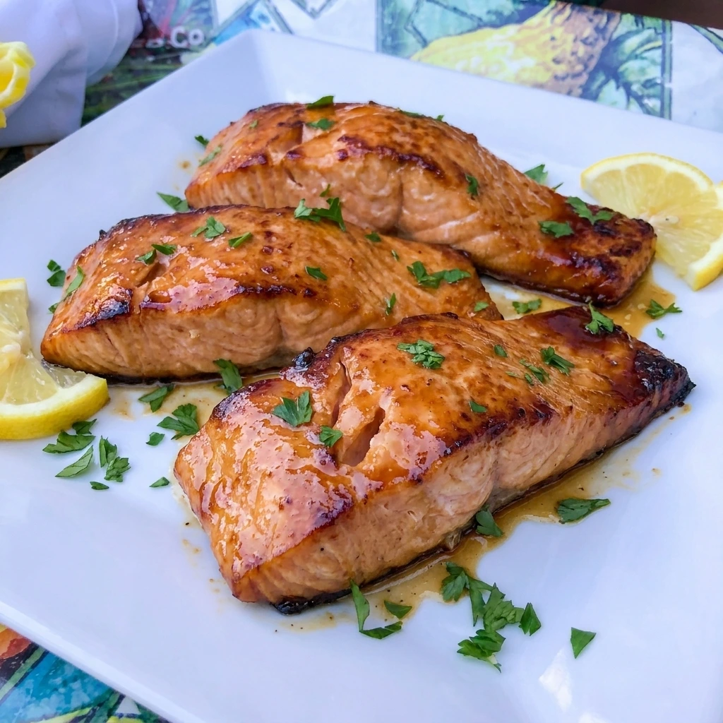 Maple Glazed Salmon with glossy maple sauce and caramelized edges