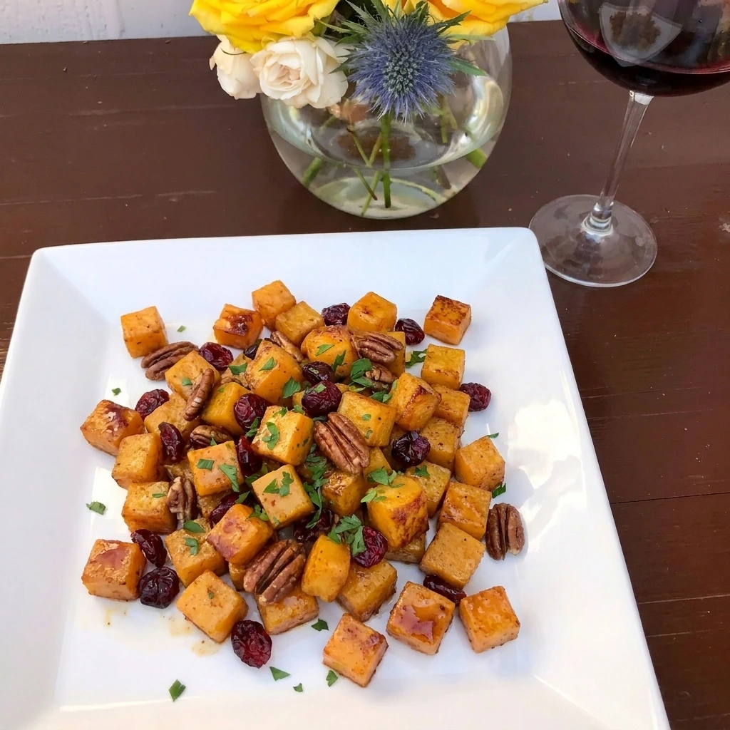 Single serving of Maple Roasted Butternut Squash with Cranberries