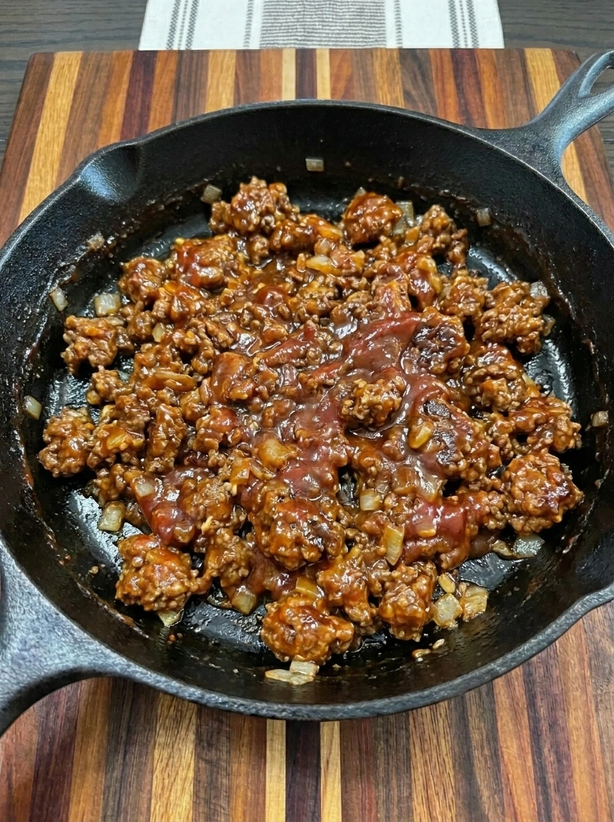 Sauced beef filling for Mini Cheeseburger Cups