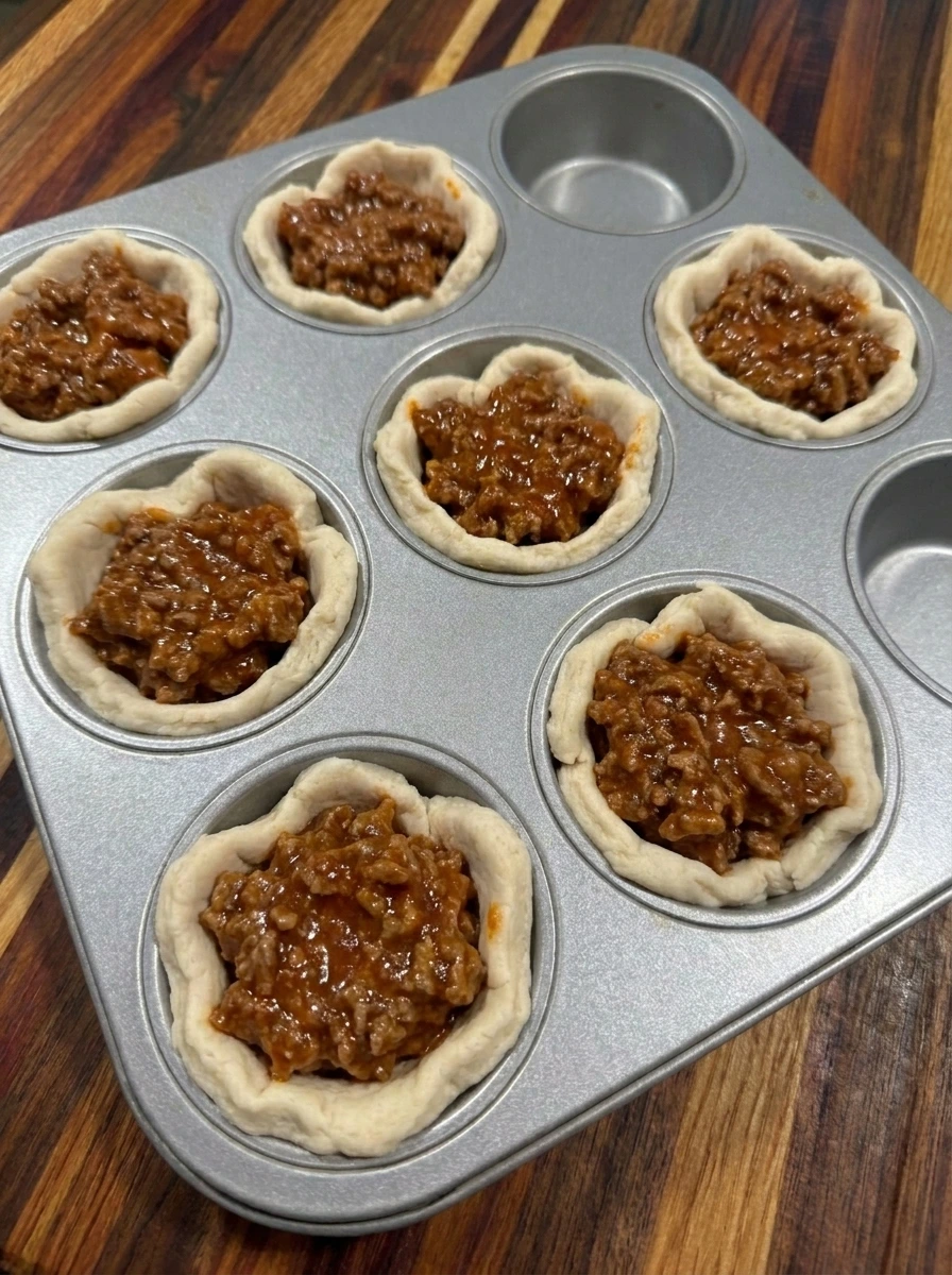 Biscuit cups filled with cheeseburger beef