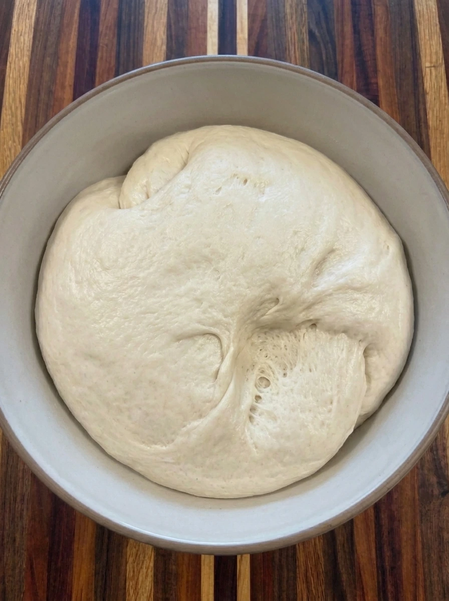 Puffy risen pretzel dough for mozzarella stuffed pretzel bites