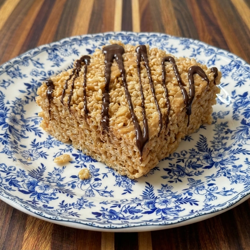 Single No-Bake Peanut Butter Cereal Bar showing crisp interior