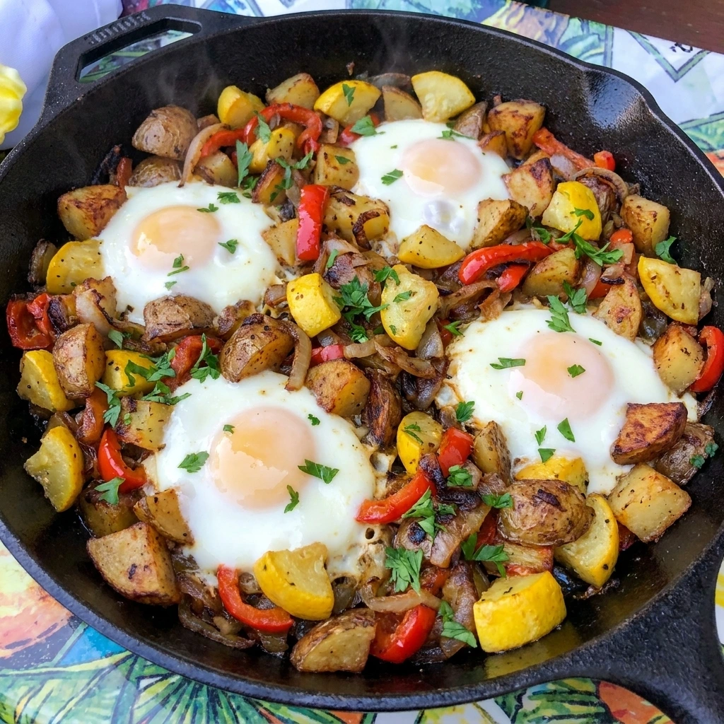 Patty Pan Squash Breakfast Hash with potatoes and eggs