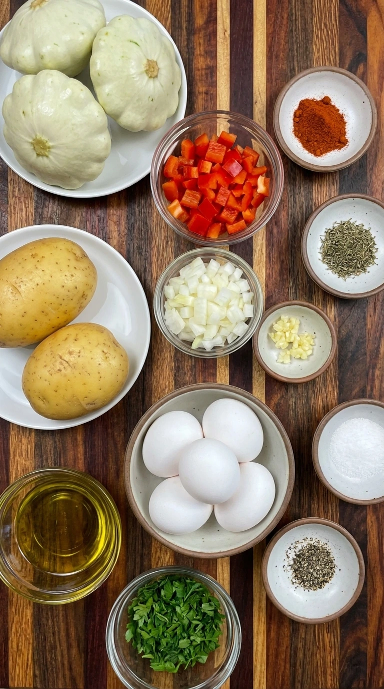 Ingredients for Patty Pan Squash Breakfast Hash