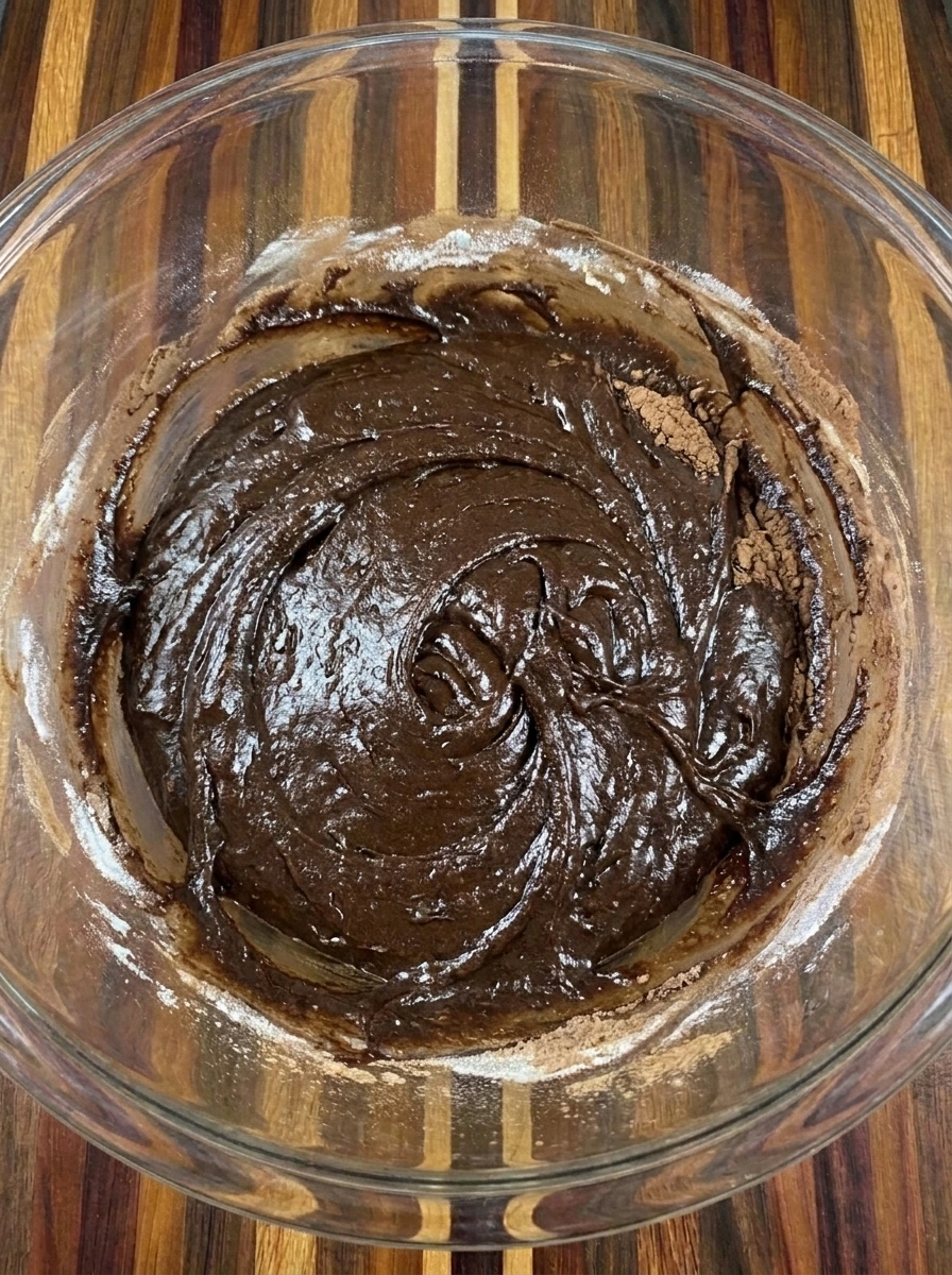 Thick cocoa batter for Patty Pan Squash Chocolate Brownies