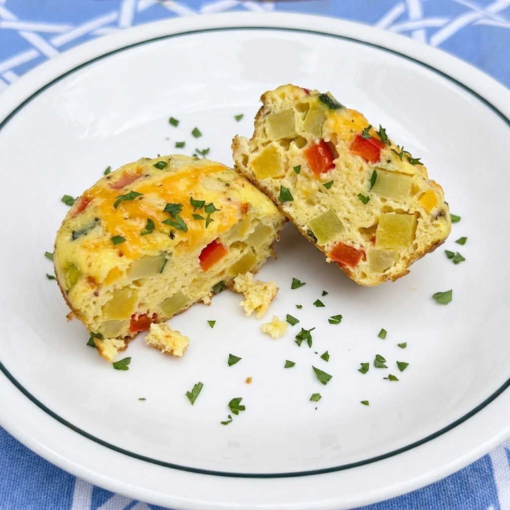 Cut Patty Pan Squash Egg Muffin showing tender vegetable center