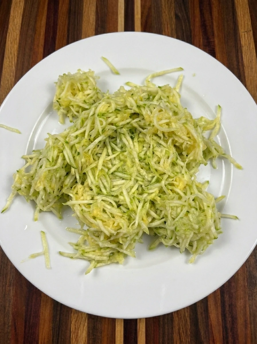 Finely grated patty pan squash ready for muffin batter