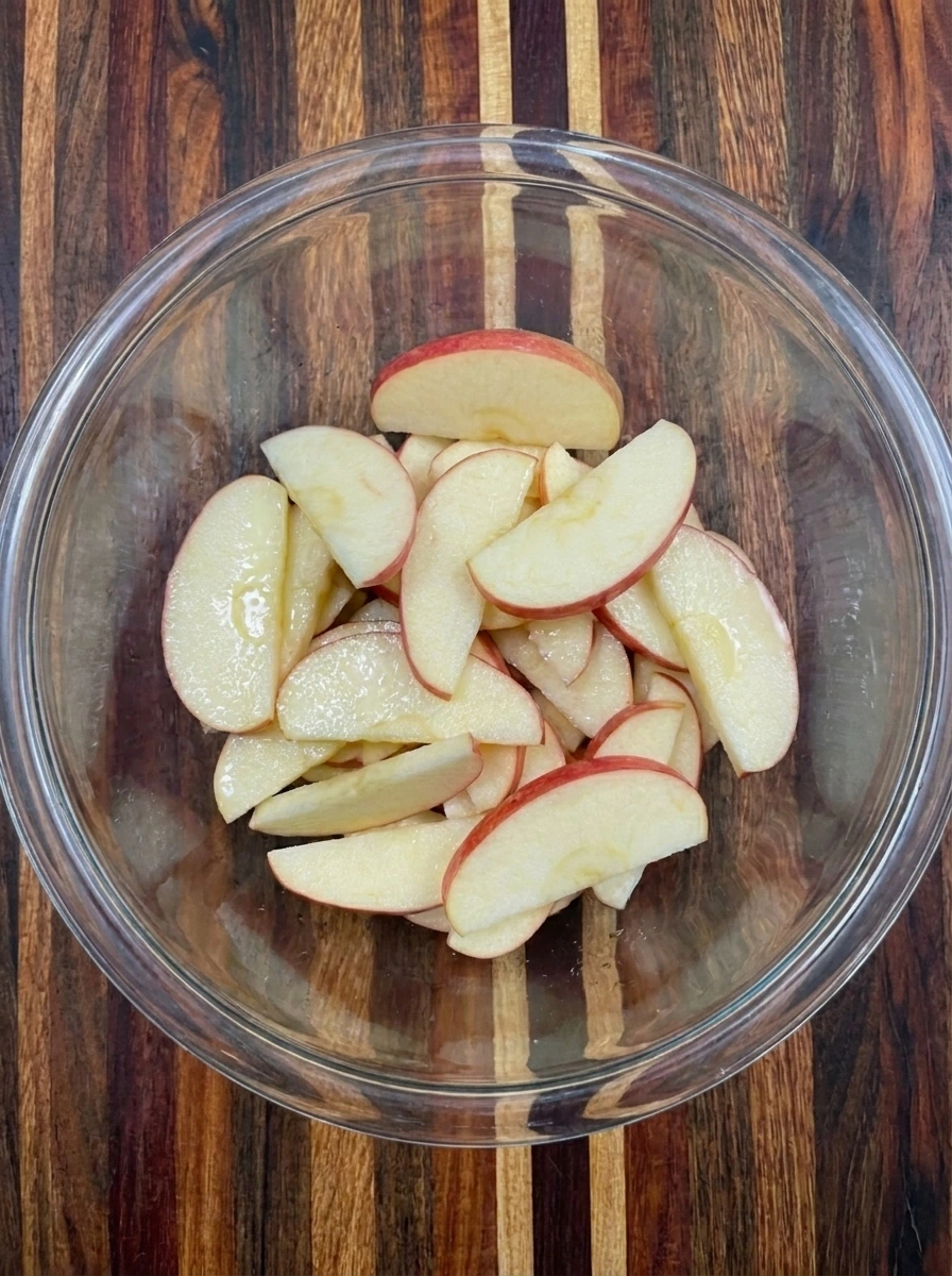 Apple slices coated with lemon juice for Pecan Apple Salad
