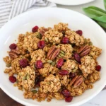 Pecan Pumpkin Granola in a serving bowl with toasted oats and pecans