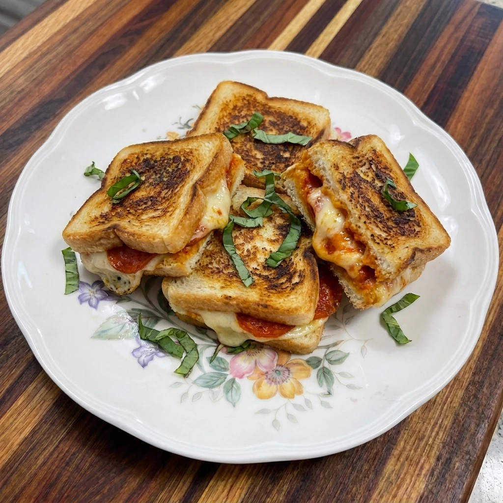 Four Pizza Grilled Cheese Bites served with melted cheese visible inside