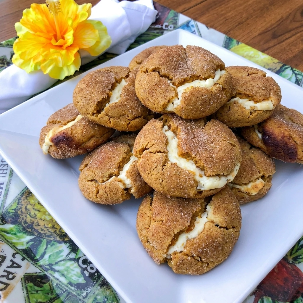 Pumpkin Cheesecake Cookies with creamy centers and soft pumpkin spice cookie edges