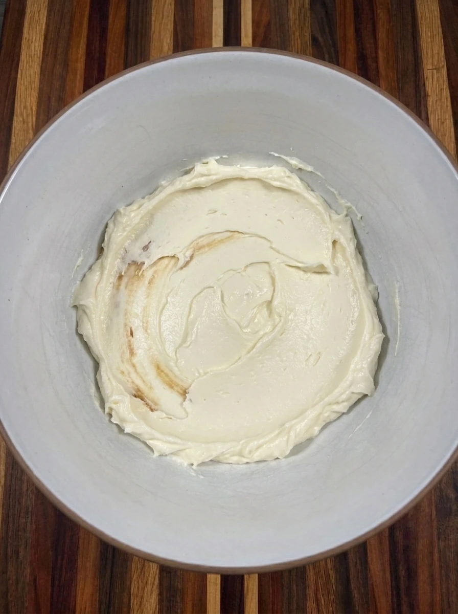 Cream cheese and sugars beaten for Pumpkin Cheesecake Dip