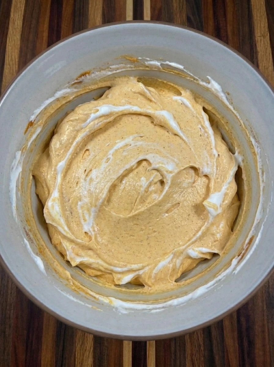 Whipped topping folded into Pumpkin Cheesecake Dip