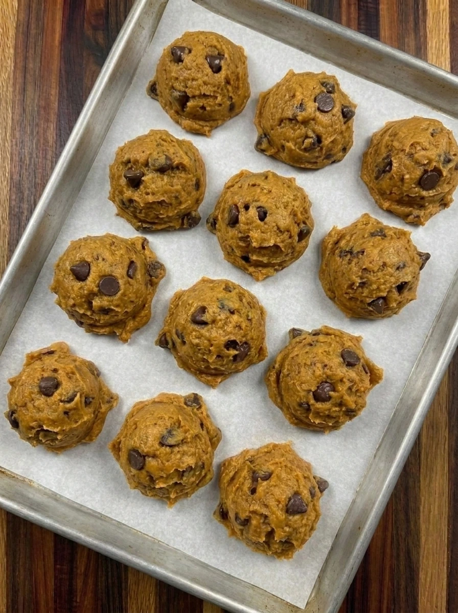 Baked Pumpkin Chocolate Chip Cookies on a tray