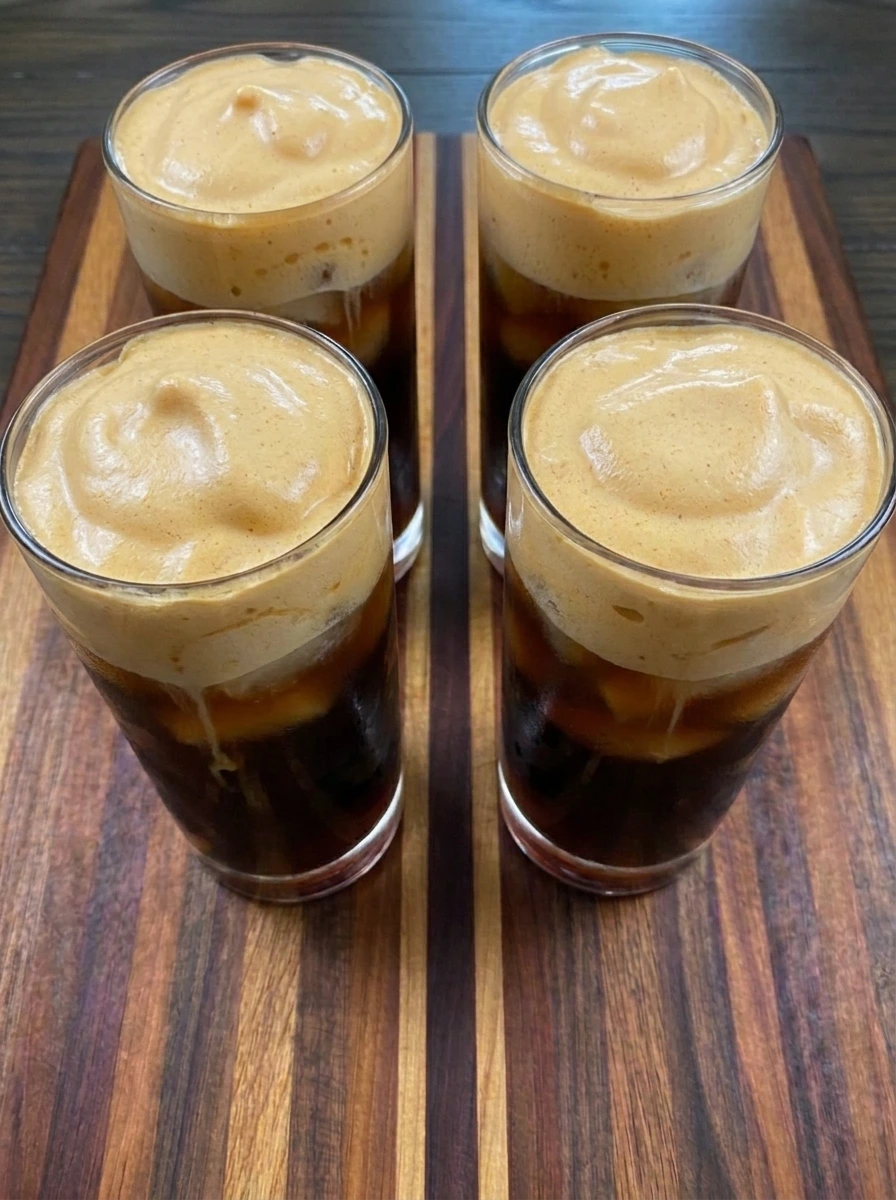 pumpkin cold foam spooned over iced coffee