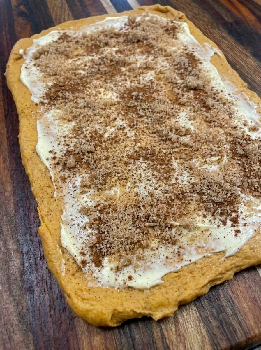 Pumpkin dough layered with cinnamon brown sugar filling