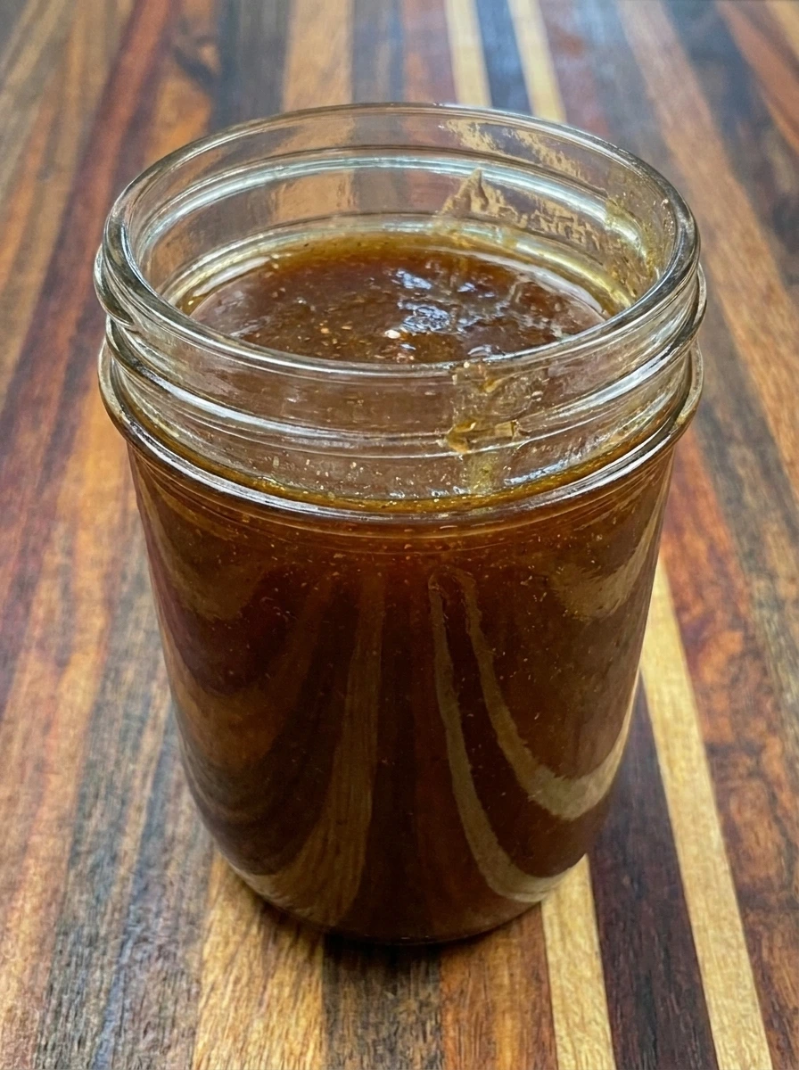 Cooled pumpkin spice syrup in a glass jar
