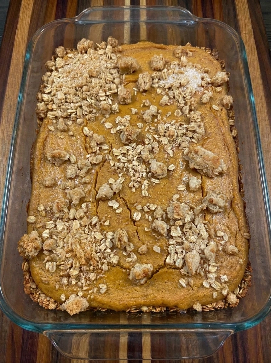 Baked Salted Caramel Pumpkin Bars with golden crumb topping