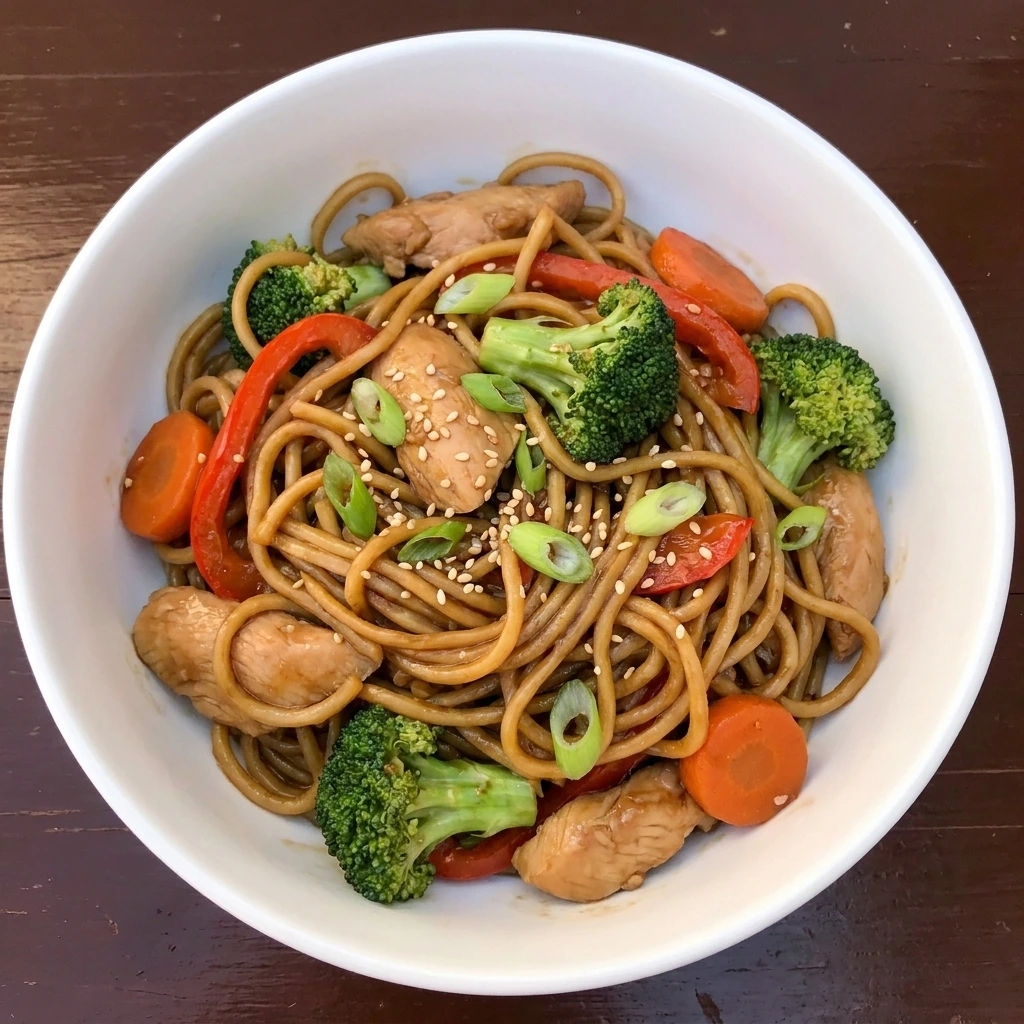 Plate and garnish the lo mein for Slow Cooker Lo Mein