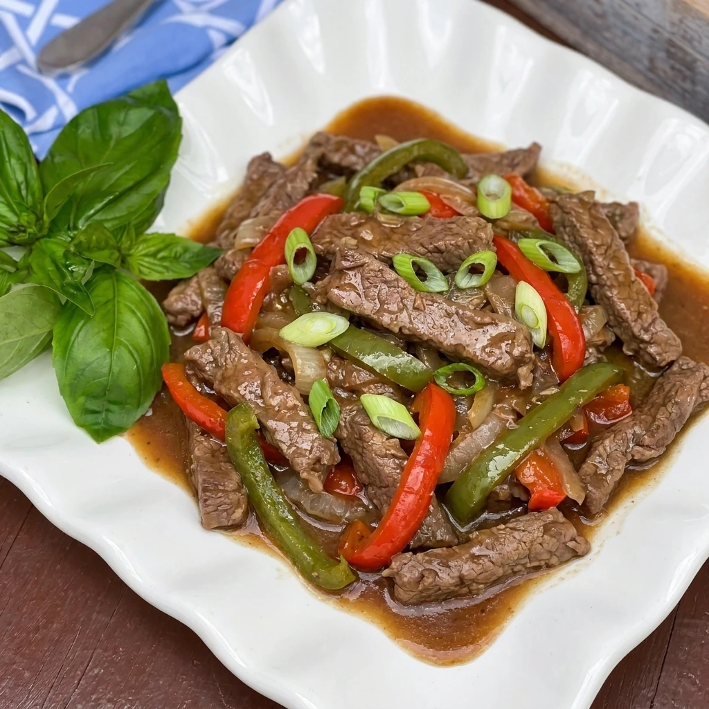 Slow Cooker Pepper Steak with tender beef and colorful peppers