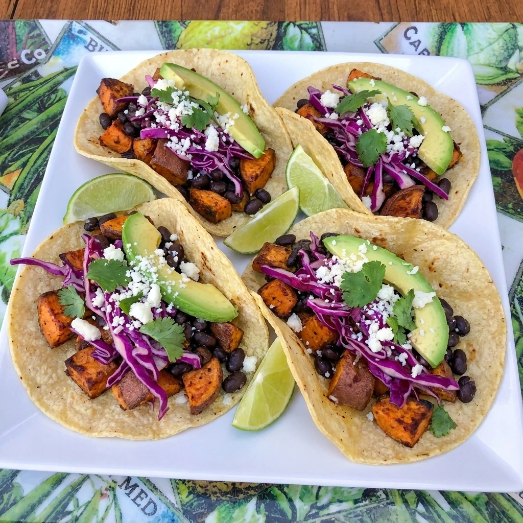 Sweet Potato Black Bean Tacos with roasted sweet potatoes and black beans