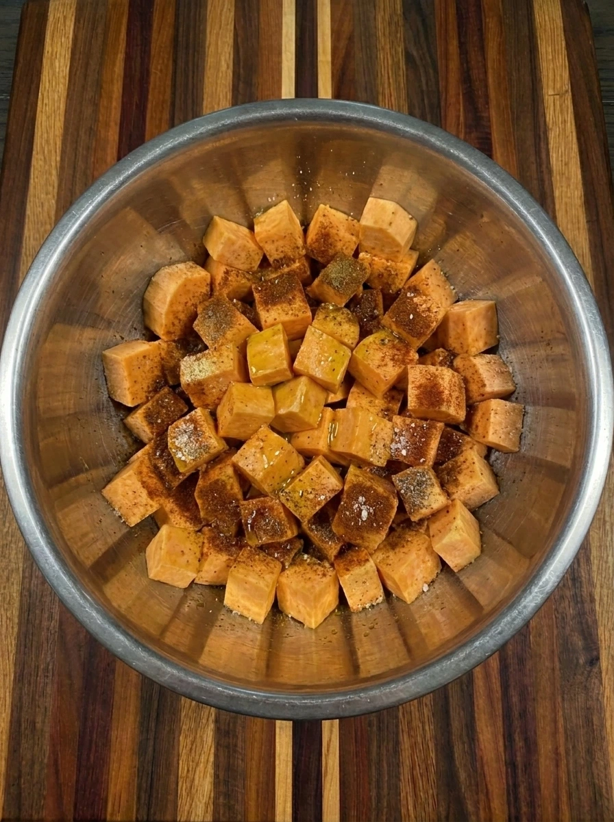 Seasoned sweet potatoes for Sweet Potato Black Bean Tacos