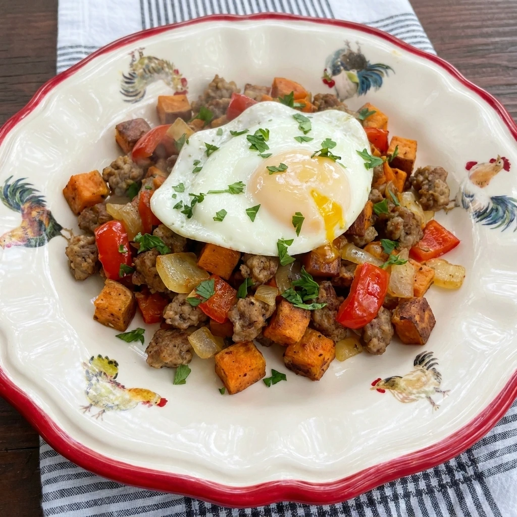 One serving of Sweet Potato Breakfast Hash on a white plate