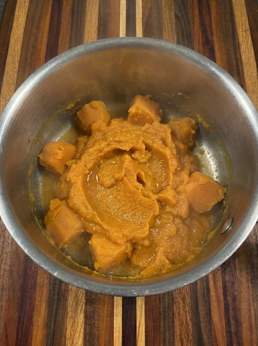 Softened sweet potato mashed for brownie batter