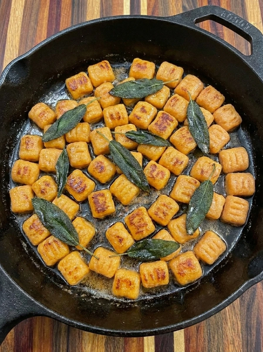 Sweet Potato Gnocchi browning in sage butter