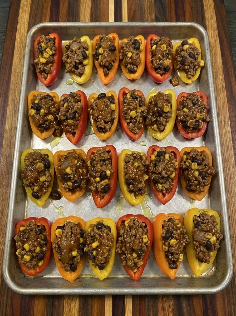 Mini pepper halves filled with taco beef mixture
