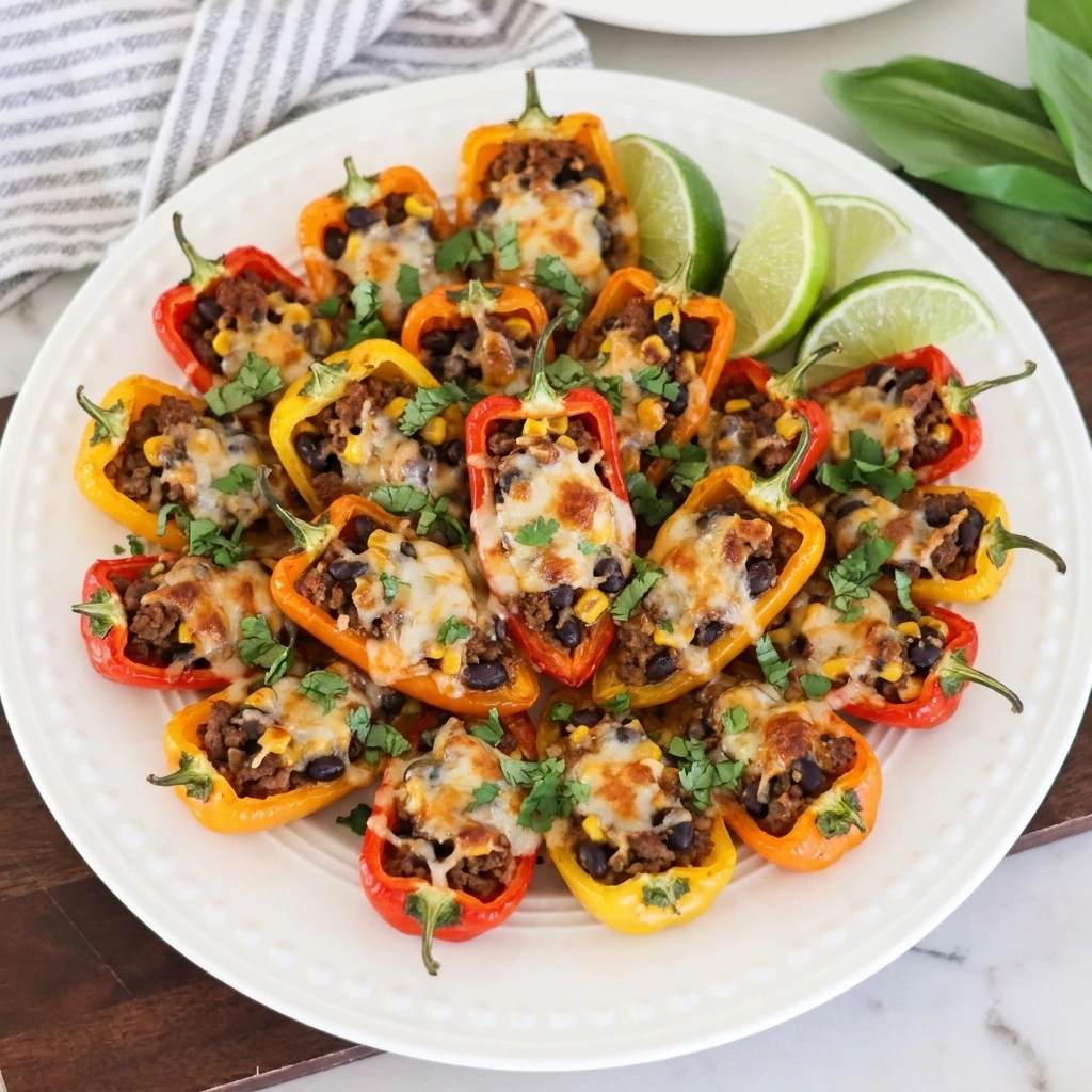 Taco Stuffed Mini Peppers with beef beans corn and melted cheese