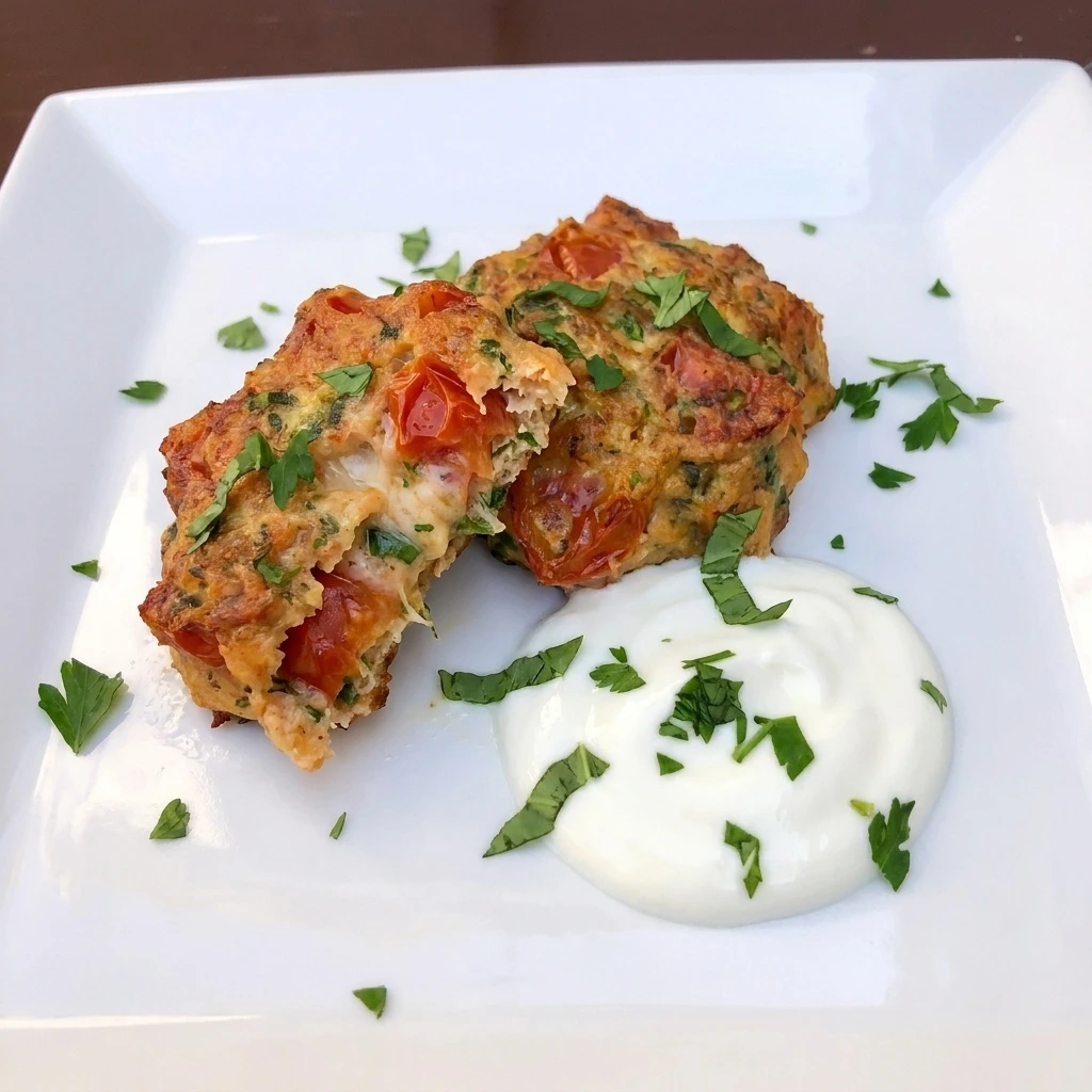 Two Tomato Fritters served with lemon yogurt sauce