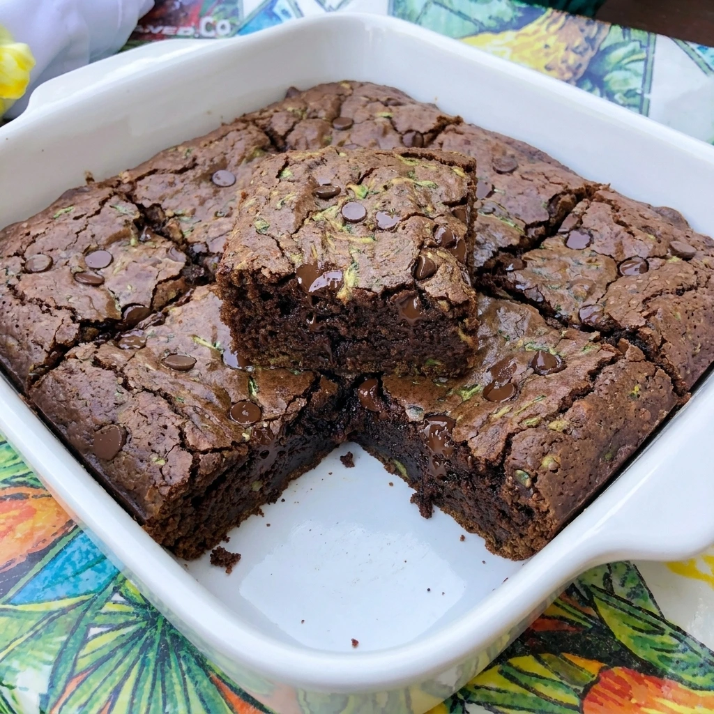 Fudgy Zucchini Brownies with melted chocolate chips and moist centers