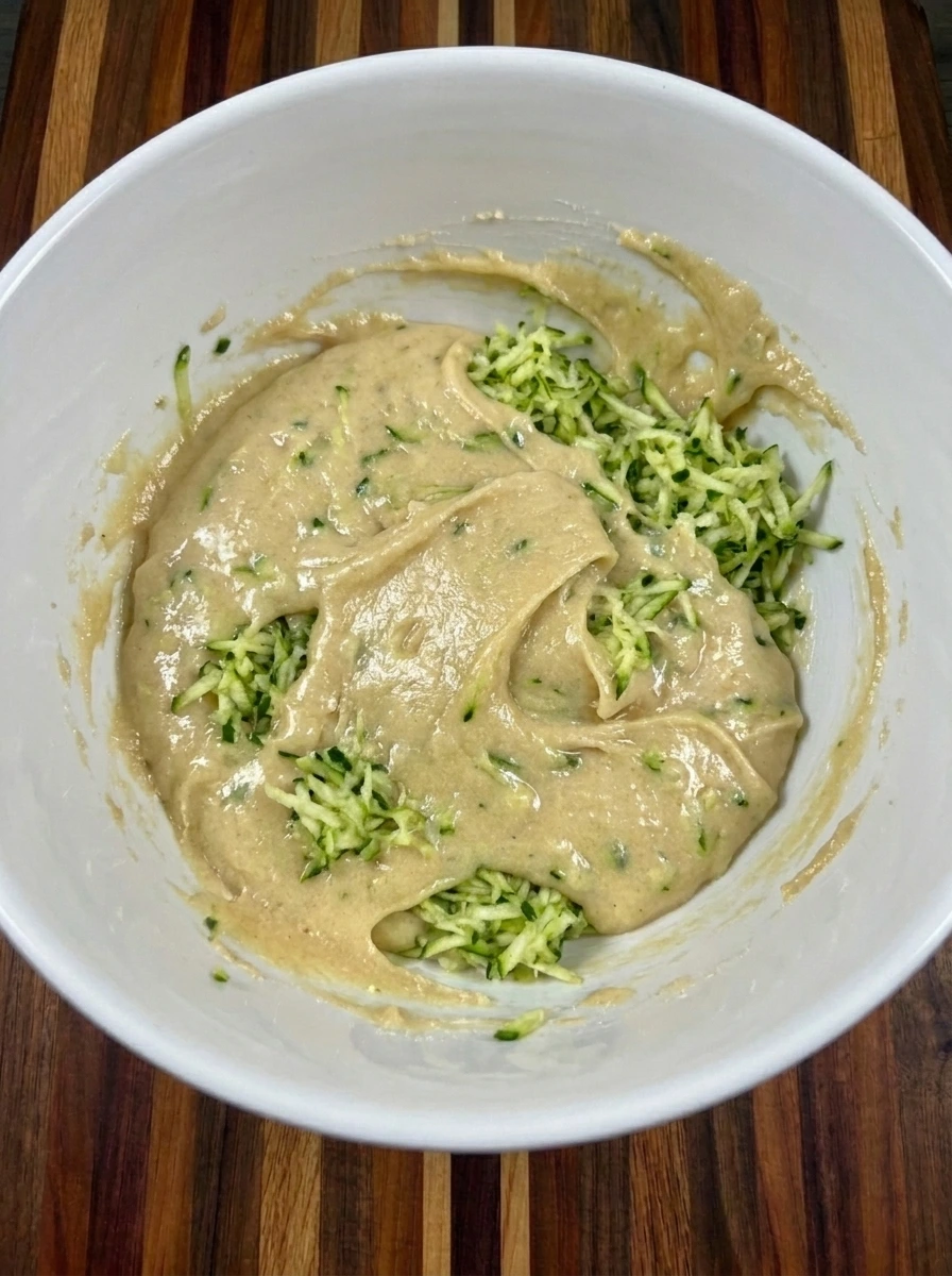 Egg and grated zucchini folded into cookie mixture