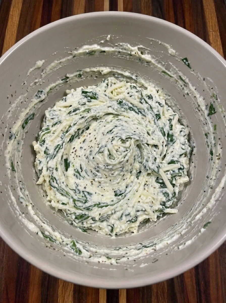 Spinach ricotta filling mixed for Zucchini Roll-Ups