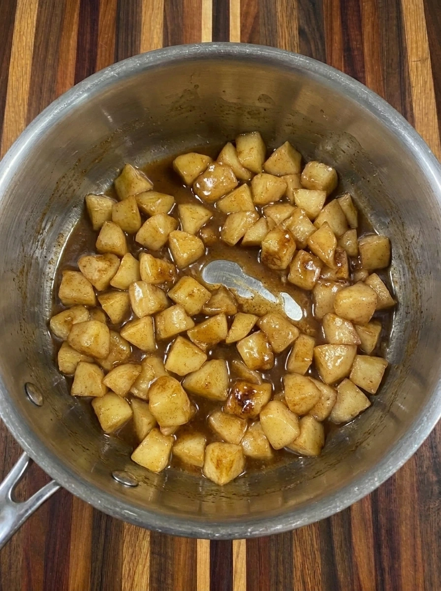 Tender apples cooked in thick cinnamon sauce for apple pie dip