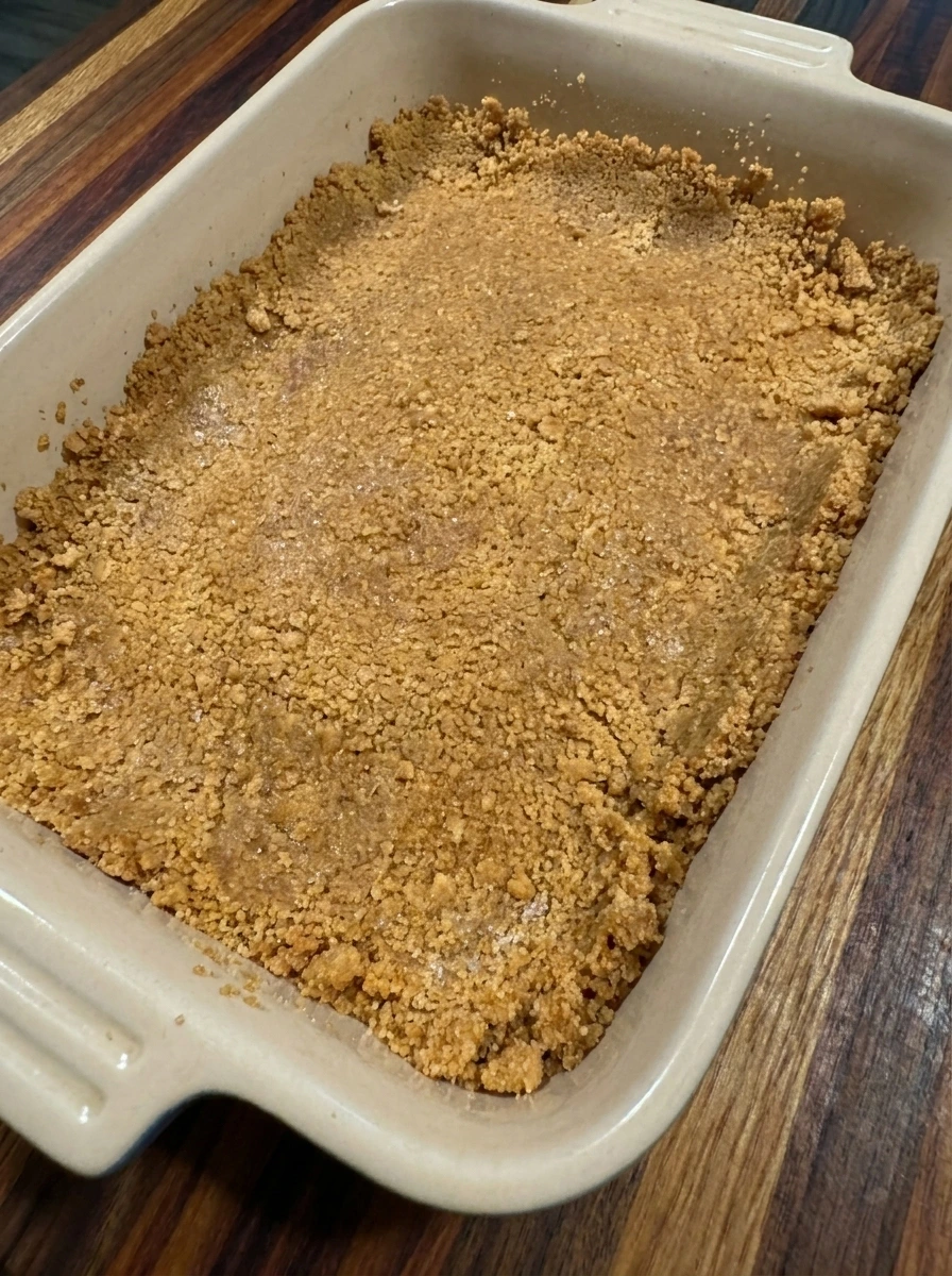 Graham cracker crust pressed for Banana Cheesecake Bars