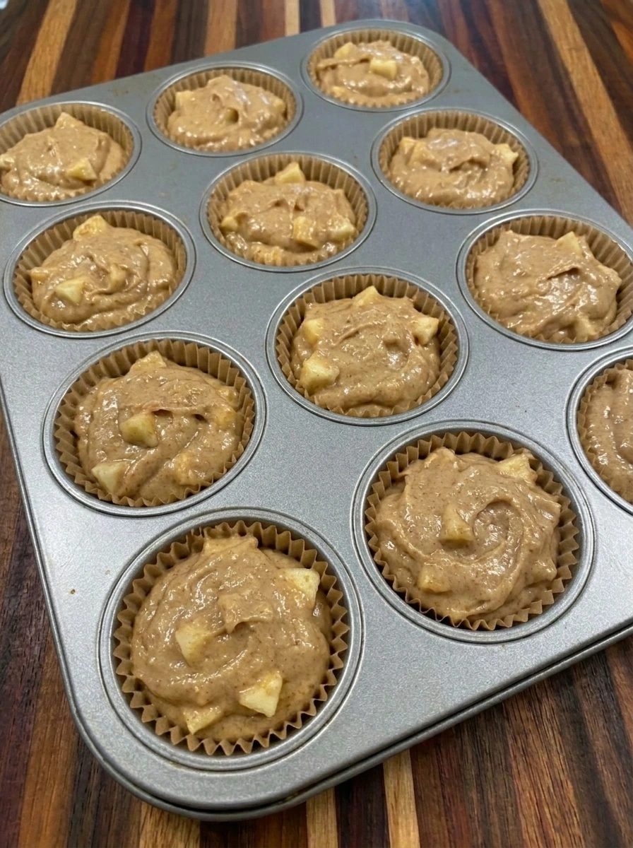Apple cupcake batter divided into 12 liners