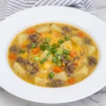 Cheesy Hamburger Potato Soup with ground beef potatoes carrots and cheddar