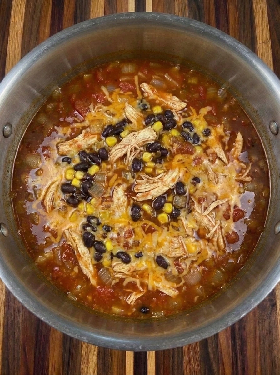 Cheddar melting into Chicken Enchilada Soup