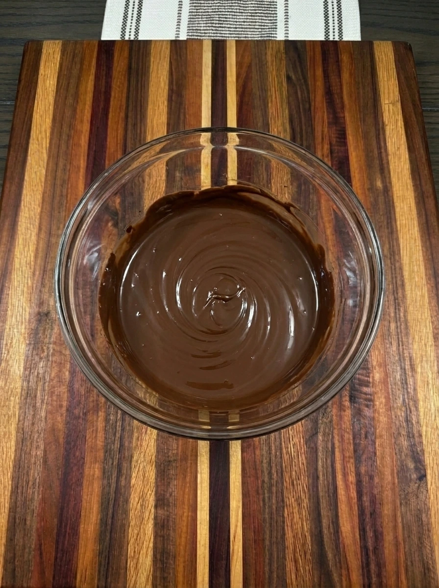 Glossy melted semisweet chocolate for coating waffle pops