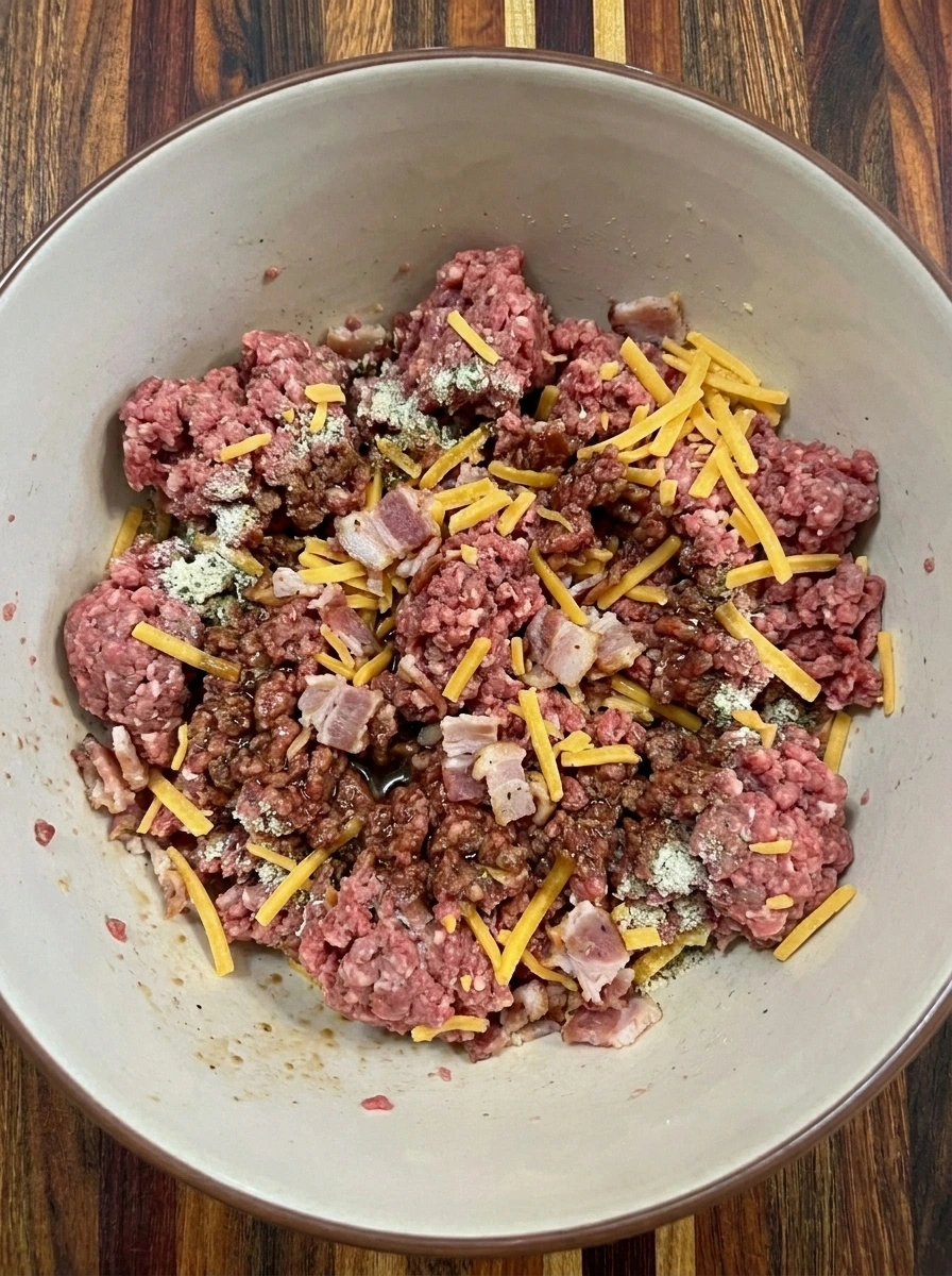 Ground beef mixed with ranch and cheddar and bacon for Crack Burgers